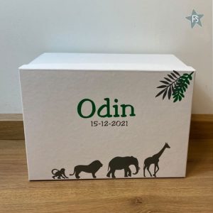 Herinneringen kist met naam en jungle dieren