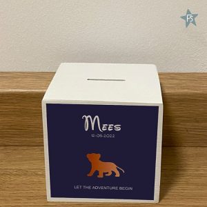 Houten spaarpot leeuwtje met naam