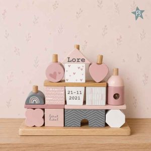 Label Label Roze Houten Blokken  ( met naam en geboortegegevens )