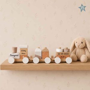 Label Label Nougat Houten Speelgoed Trein (met naam en geboortegegevens )