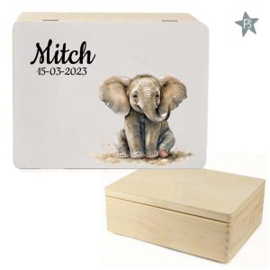 Herinneringen kist met naam en olifantje