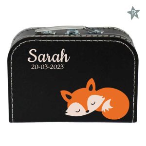 Geprint koffertje met naam en slapend vosje