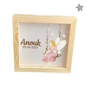 Houten Spaarpot met naam en Fee - Fairy