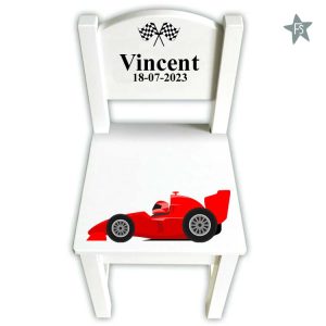 Geboortestoeltje met naam en race auto rood