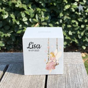 Houten spaarpot fairy met naam