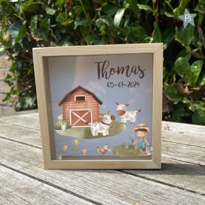 Houten Spaarpot farm 2 met naam