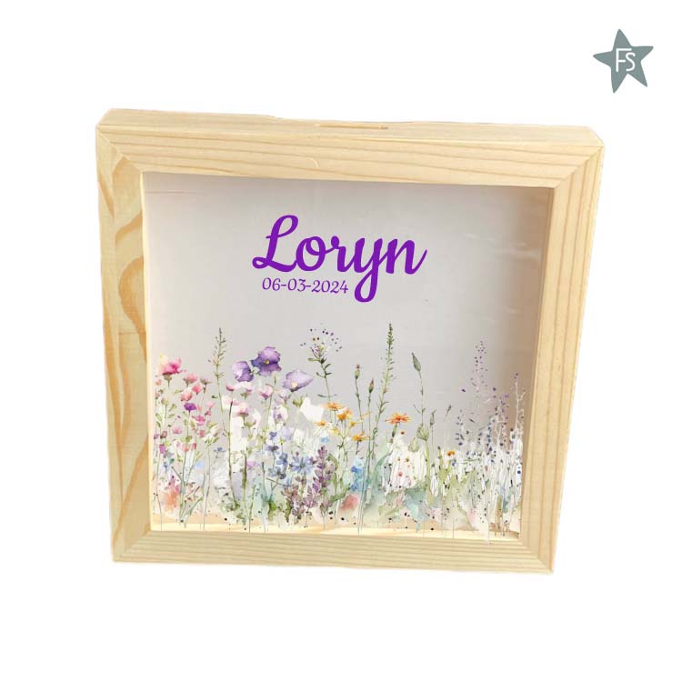 Houten Spaarpot Met Naam En Wild Flowers | Spaarpot Lijstje ⋆ ...