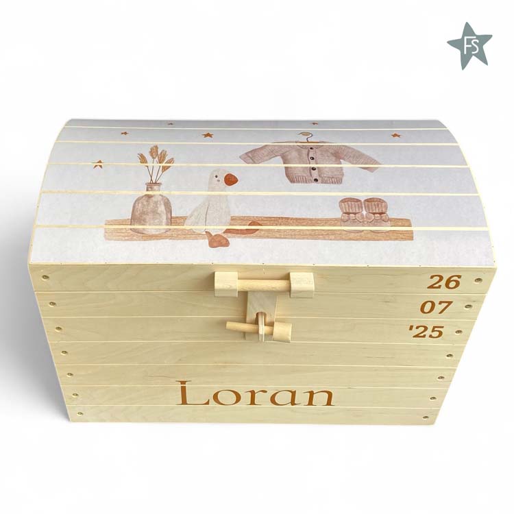 Naturel houten speelgoedkist met naam en geboortekaartje | schatkist ( 4 maten ) - Afbeelding 6