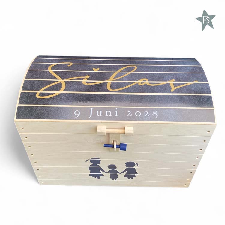 Naturel houten speelgoedkist met naam en geboortekaartje | schatkist ( 4 maten ) - Afbeelding 7