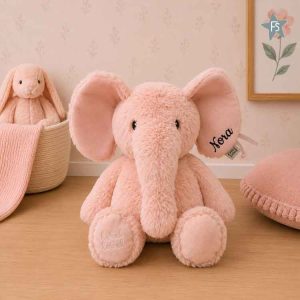 Kraamcadeau met naam | Label Label Roze knuffel Olifant Large ( met naam )