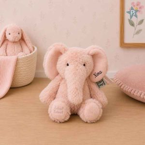 Kraamcadeau met naam | Label Label roze knuffel olifant Small ( met naam )