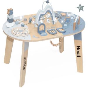 Label Label blauwe Houten Activiteitentafel ( met naam )