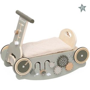 Label Label olijfgroene Houten 3-in-1 Looptrainer / Loopauto ( met naam )