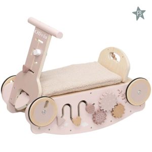 Label Label roze Houten 3-in-1 Looptrainer / Loopauto ( met naam )