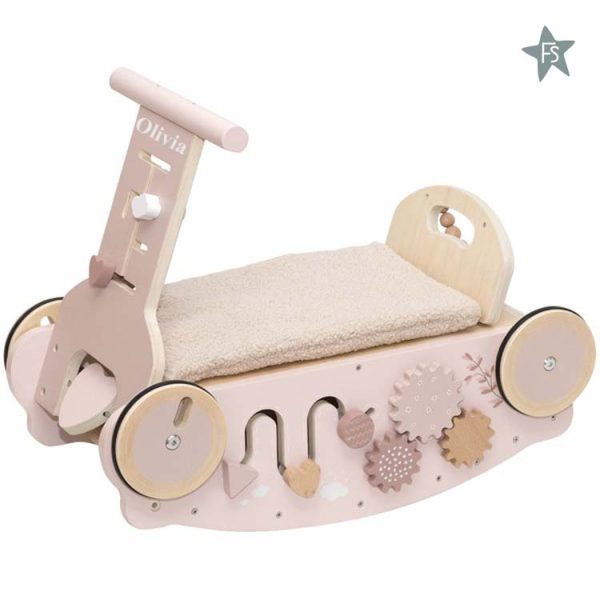 Label Label roze Houten 3-in-1 Looptrainer / Loopauto ( met naam )