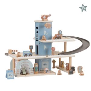 Little Dutch Houten parkeergarage – Blauw – Essentials (met naam)