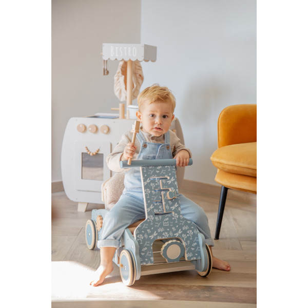 Label Label blauw Houten 3-in-1 Looptrainer / Loopauto ( met naam ) - Afbeelding 6