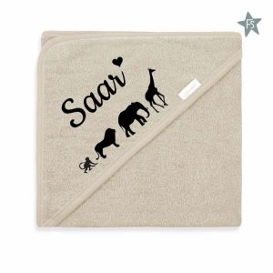 Funnies Badcape Badstof - Sandstone grey ( met naam ) en diverse afbeeldingen
