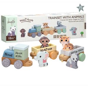 Dierentrein 3-delig pastelkleuren met 4 dieren ( met naam en geboortegegevens )
