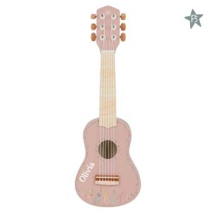 Little Dutch Houten gitaar - Roze - Safari Friends ( met naam )