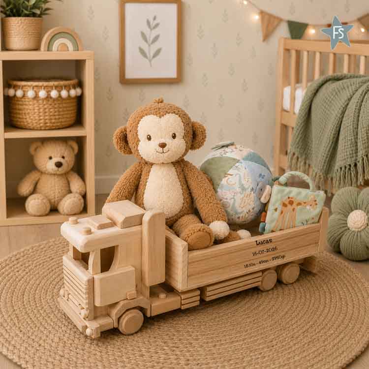 Kraamcadeau met naam | Grote gevulde vrachtwagen Little Dutch Safari