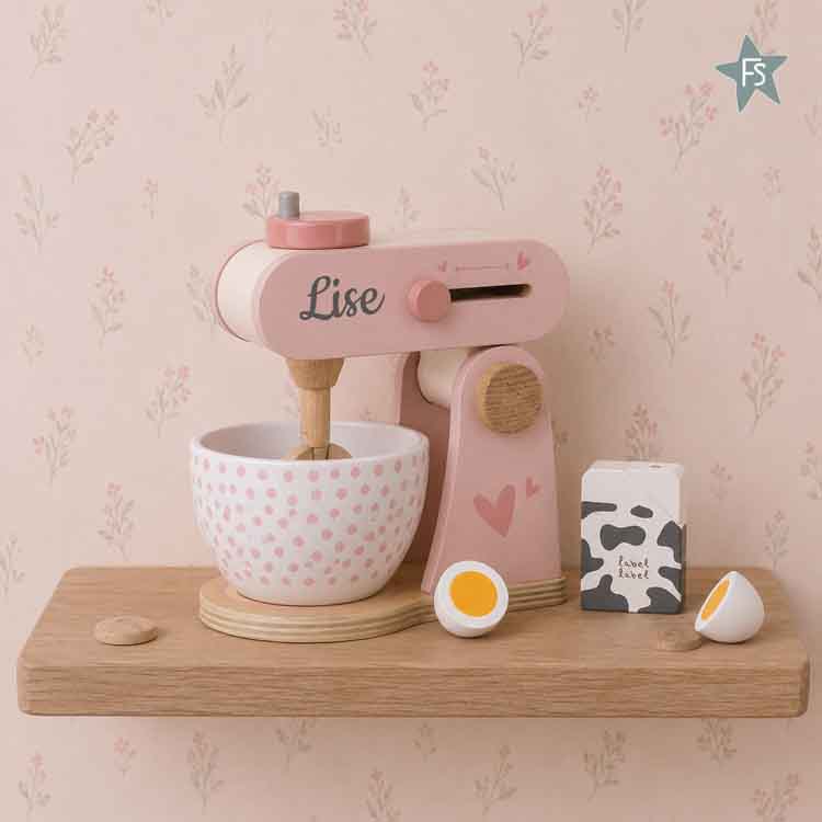 Kraamcadeau met naam | Label Label - houten mixer - Pink ( met naam )