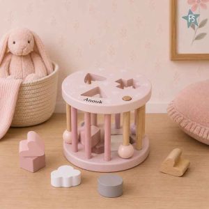 Label Label Roze houten rollende vormenstoof ( met naam )