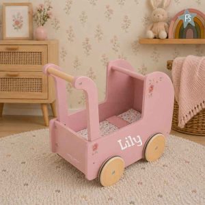 Little Dutch houten poppenwagen roze ( met naam )