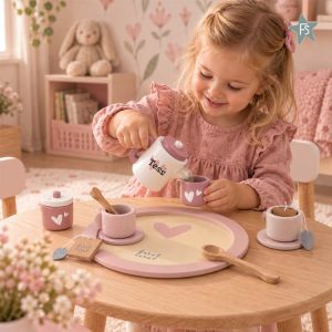 Kraamcadeau met naam | Label Label theeservies Roze ( met naam en geboortegegevens )